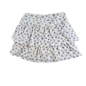 Mini Society Girls Floral Eyelet Ruffle Tiered Skirt XL Blue White NWT